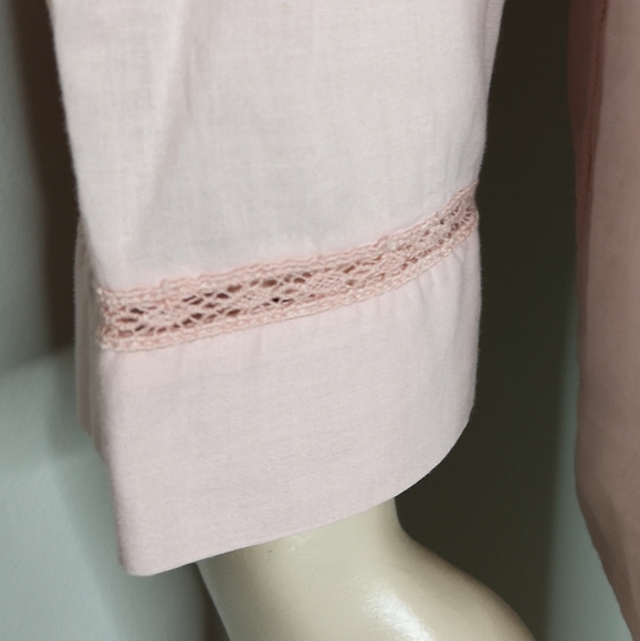 NWT Zara Cotton Pintucked & Lace Collarless Blouse - Picture 6 of 10